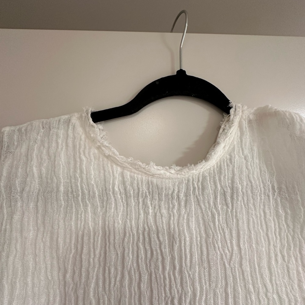 ZARA White Crinkle Gauze Midi Dress w/ Side Slits | Size M